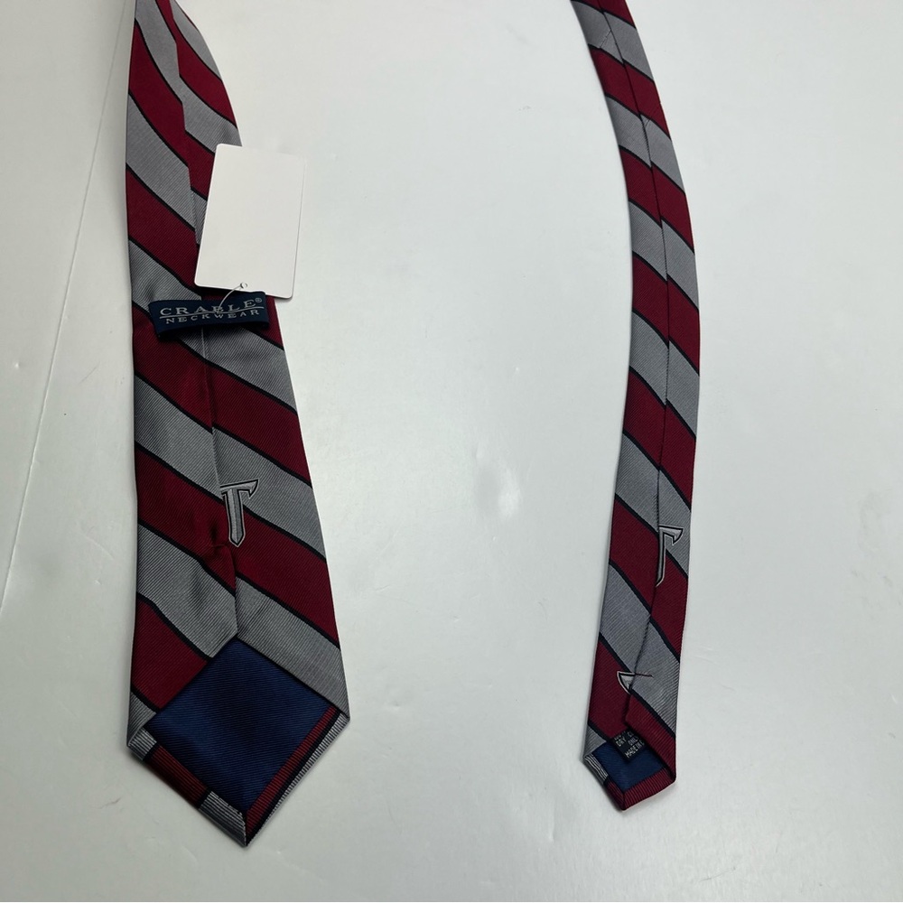 Troy University Burgundy Gray Stripe 100% Silk Neck Tie Office Work Preppy NEW - Picture 9 of 10
